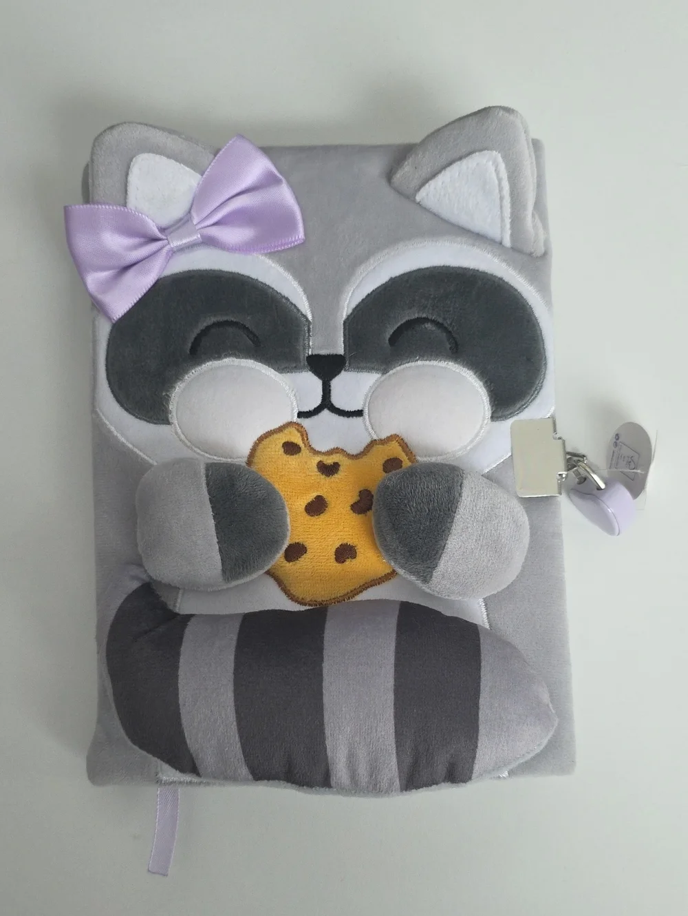 Diary With Lock - Plush Raccon With Purple Bow Holding A Cookie Notebook